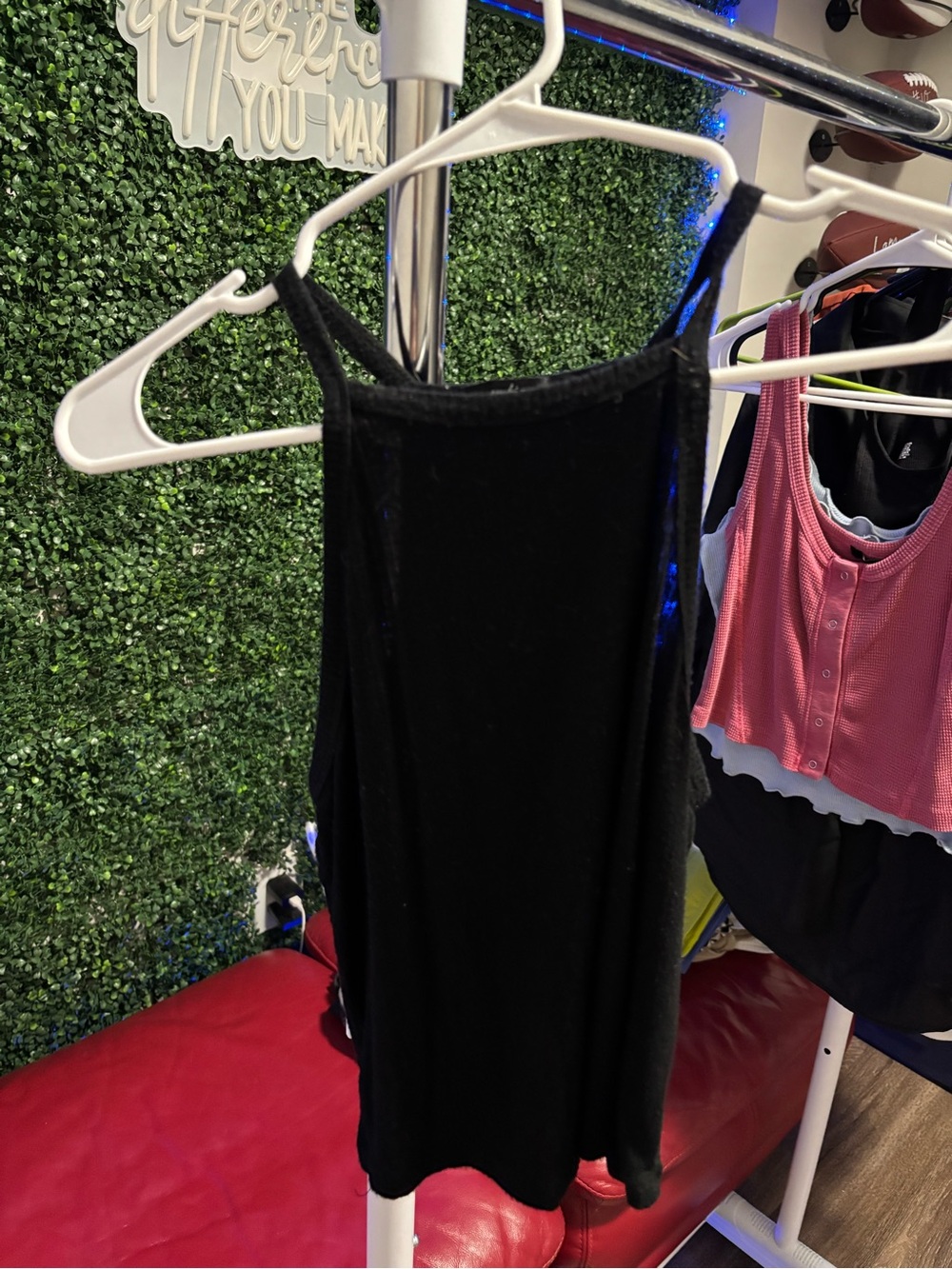 Ambiance Black Ribbed High-Neck Tank Top